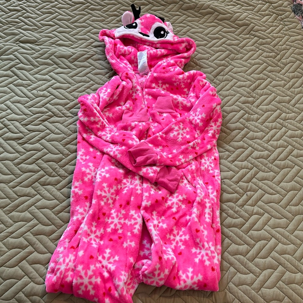 Girls Pink Reindeer Pajamas onesie size Large 10-12